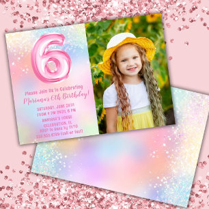 Invitation Photo Pink Rainbow 6e anniversaire