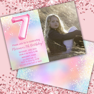 Invitation Photo Pink Rainbow 7e anniversaire