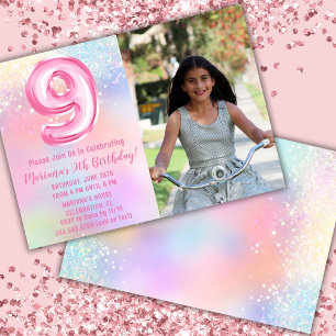Invitation Photo Pink Rainbow 9e anniversaire