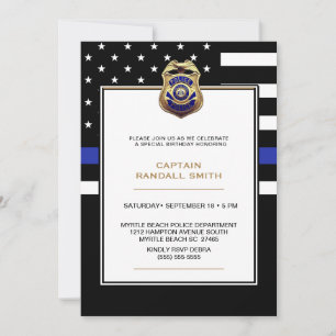 Invitation Photo Police Anniversaire Fête Drapeau Ligne Bleue