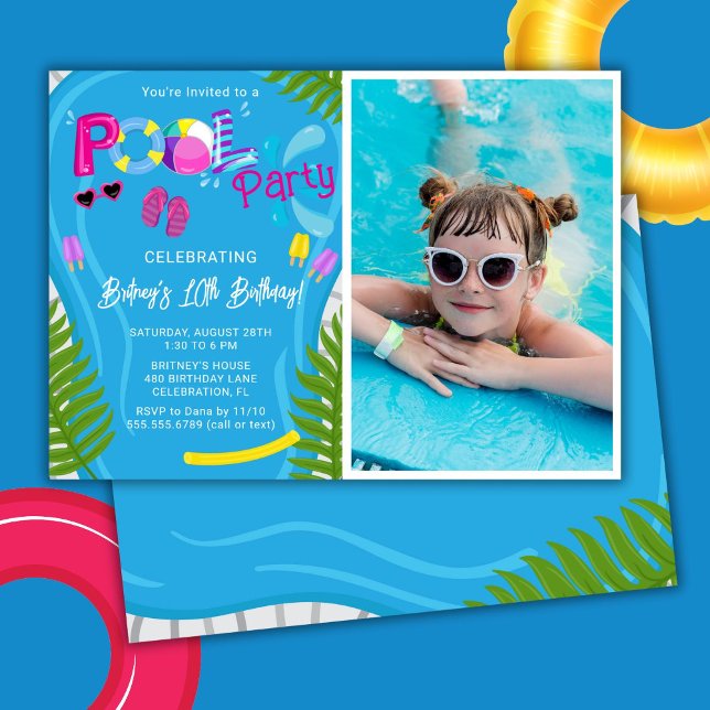 Invitation Photo Pool Party Summer Girl Birthday Party (Créateur téléchargé)