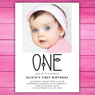 Invitation Photo Portrait One Sweetheart 1er premier annivers