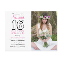 Invitation photo pour 16 ans avec texte rose pour 
