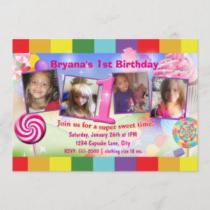 Invitation photo pour 1er anniversaire Candyland 4