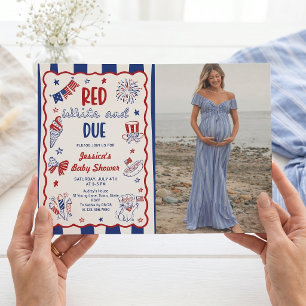 Invitation photo pour Baby Shower Rouge Blanc et à