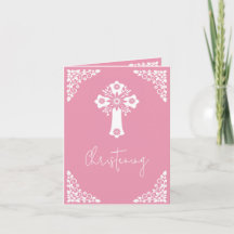 Invitation Photo pour Christening Croix Rose Pâle