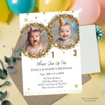 Invitation photo pour enfants avec paillettes doré