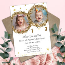 Invitation photo pour enfants avec paillettes doré