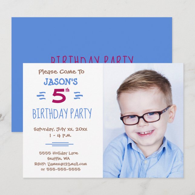 Invitation photo pour la fête d'anniversaire de l' (Devant / Derrière)