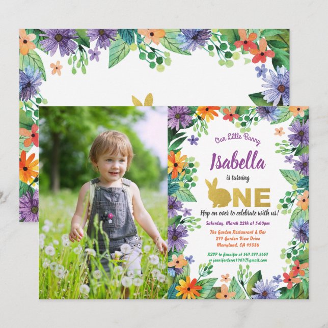 Invitation photo pour la première fête d'anniversa (Devant / Derrière)