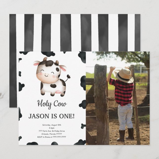 Invitation photo pour l'anniversaire de la vache-g (Devant / Derrière)