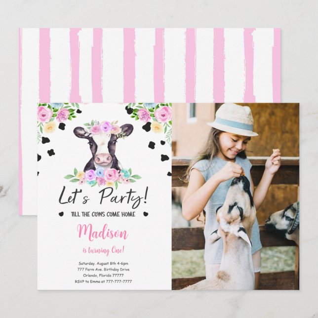 Invitation photo pour l'anniversaire de la vache n (Devant / Derrière)