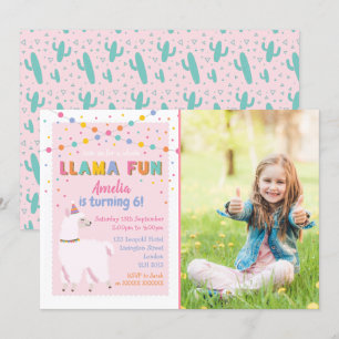 Invitation photo pour l'anniversaire de Llama Pink