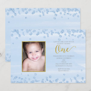 Invitation photo pour le 1er anniversaire Light Bl