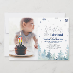 Invitation photo pour le 1er anniversaire Winter O