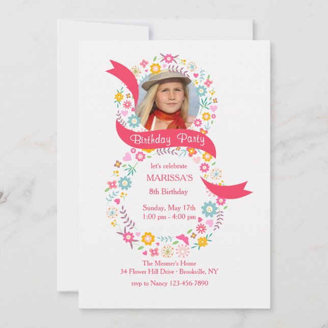 Invitation photo pour le 8e anniversaire (Devant)