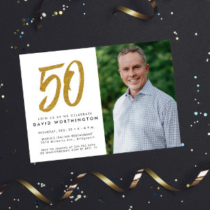 Invitation photo pour les 50 ans fête avec paillet