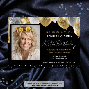 Invitation photo pour les 85 ans en or et noir