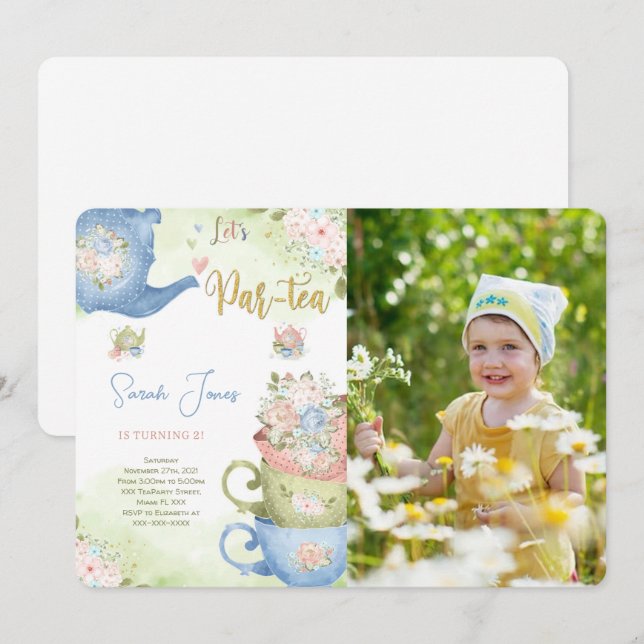 Invitation photo pour une fête de thé pour le 2ème (Devant / Derrière)