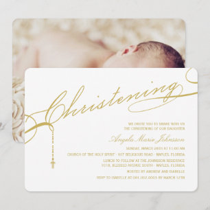 Invitation Photo préétablie de croix de baptême d'or
