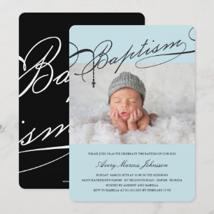 Invitation Photo préétablie de garçon de croix de chapelet de