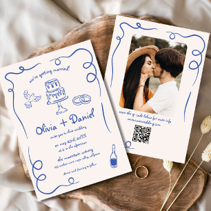 Invitation Photo prise à la main QR Code Mariage Whimsical bl