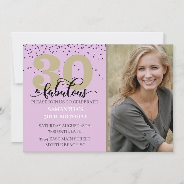 Invitation Photo Purple 30 et fête fabuleuse d'anniversaire (Devant)