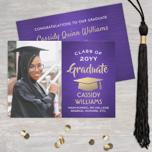 Invitation Photo Purple Gold et blanc Graduation moderne