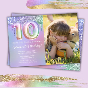 Invitation Photo Purple Parties scintillant rose 10ème annive