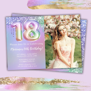 Invitation Photo Purple Pink Parties scintillant 18ème annive