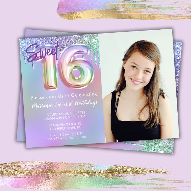Invitation Photo Purple Pink Sweet 16e fête d'anniversaire (Créateur téléchargé)