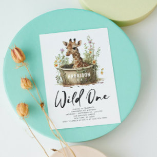Invitation Photo QR Code Girafe Wild One 1er Anniversaire