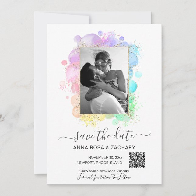 Invitation *~* Photo QR - Pastel ENREGISTRER LA DATE Website  (Devant)