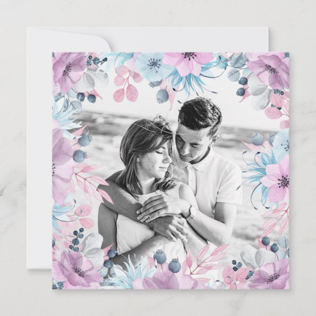 Invitation *~* PHOTO QR RSVP Mariage de cadre floral AR12 (Devant)