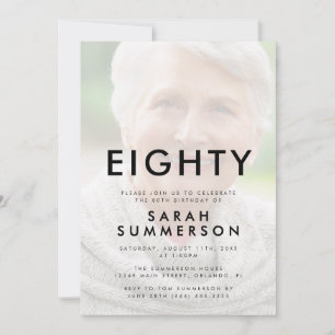 Invitation Photo Quatre-Vingts Anniversaire Noir Blanc