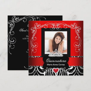 Invitation Photo Quinceanera 15e anniversaire Red Zebra