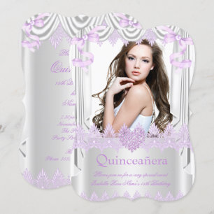 Invitation Photo Quinceanera 15th Lilac Heart Silk Lace
