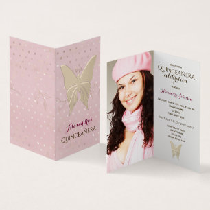 Invitation Photo Quinceanera Papillon Rose Gold