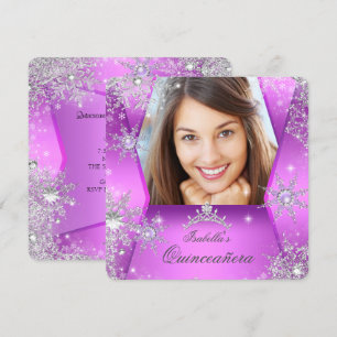 Invitation Photo Quinceanera Purple Pink Winter Wonderland