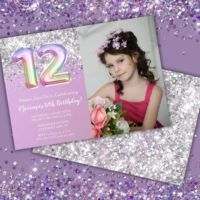 Invitation Photo Rainbow Sparkle 12e anniversaire (Créateur téléchargé)