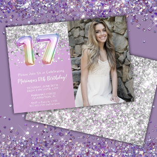 Invitation Photo Rainbow Sparkle 17e anniversaire