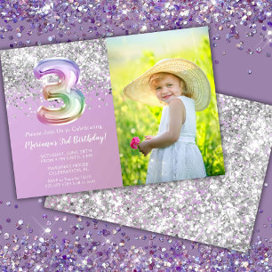 Invitation Photo Rainbow Sparkle 3e anniversaire