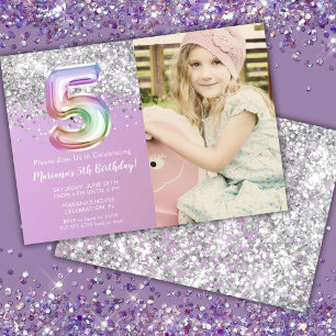 Invitation Photo Rainbow Sparkle 5e anniversaire