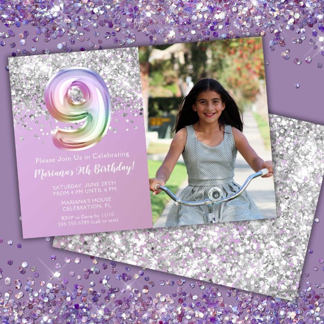 Invitation Photo Rainbow Sparkle 9e anniversaire (Créateur téléchargé)