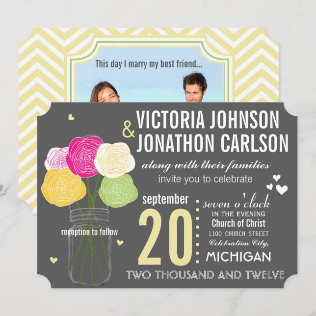 Invitation Photo Ranunculus Typographie Mariage moderne (Devant / Derrière)