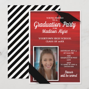 Invitation Photo Red Black White Graduation Party