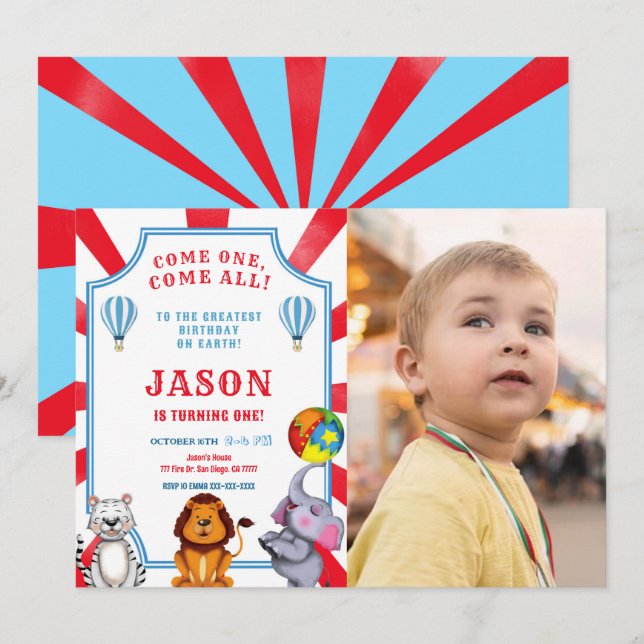 Invitation photo Red & Blue Circus (Devant / Derrière)