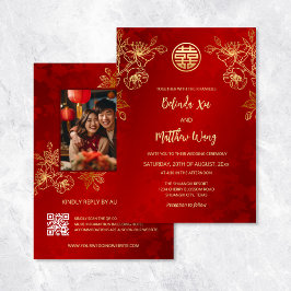 Invitation Photo Red Gold Mariage chinois
