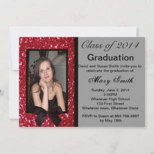 Invitation Photo Red Parties scintillant Graduation Invitatio