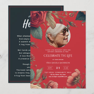 Invitation PHOTO Red Roses Célébration de la vie Funérailles 